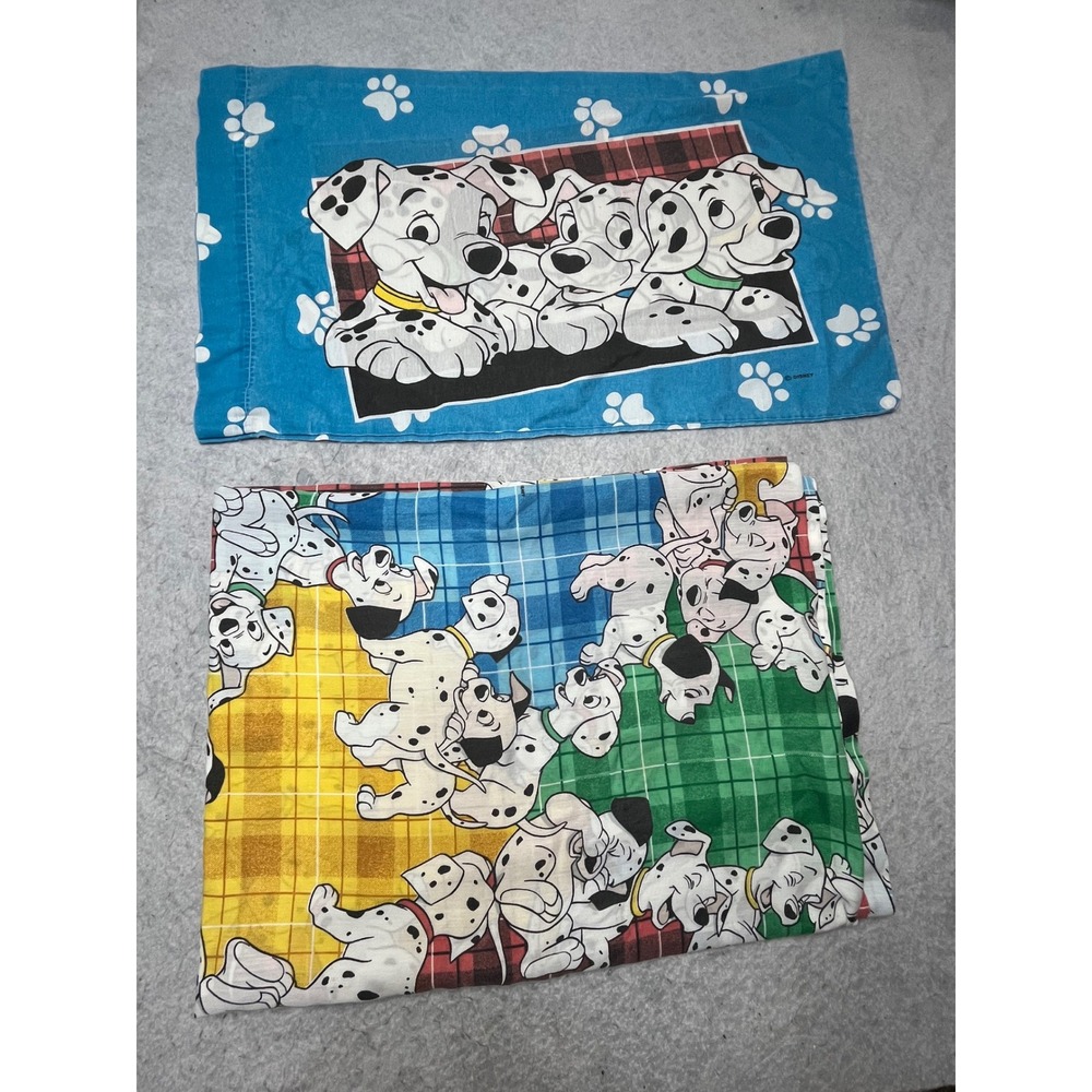 Vintage Disney rare flannel 101 Dalmatians twin Flat Sheet and Pillowcase